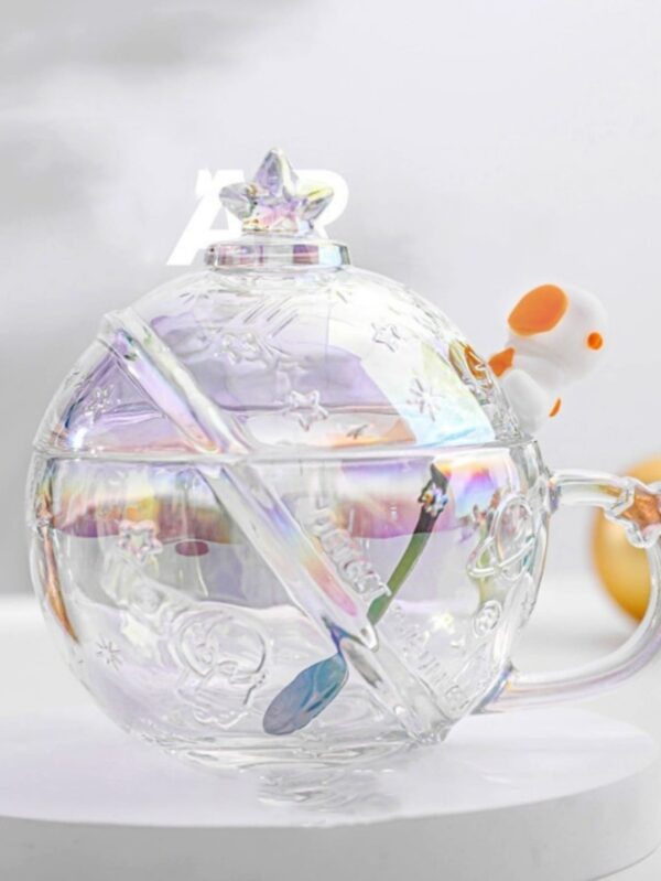 1pc Glass Mug, Cartoon Cute Planet Design Cup For Home