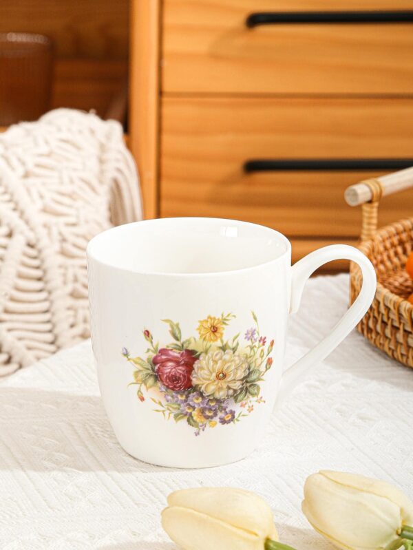 1pc Porcelain Mug, Modern Flower Pattern Work Office Mug For Home